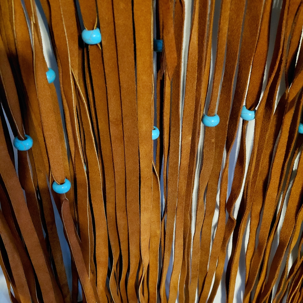 Vintage 1960s Brown Leather Fringe Vest with Turquoise Accents - Picture 6 of 7